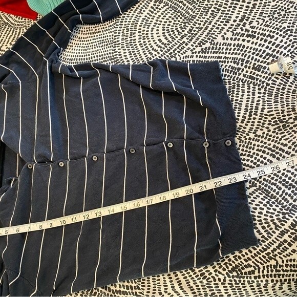 Lauren Ralph Lauren Silk Blend Nautical Preppy Academia Navy Striped Cardigan L - Picture 6 of 8